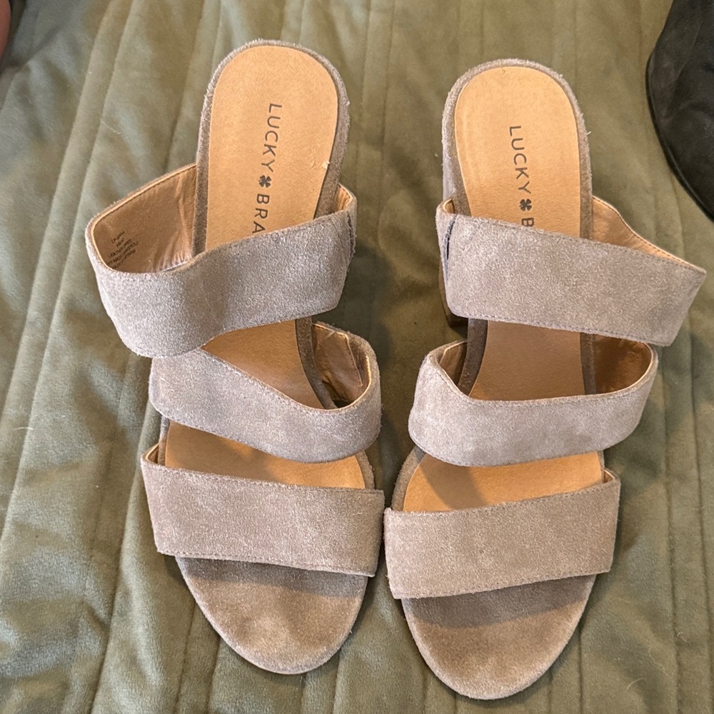 Lucky Brand Women's Taupe Suede Mules